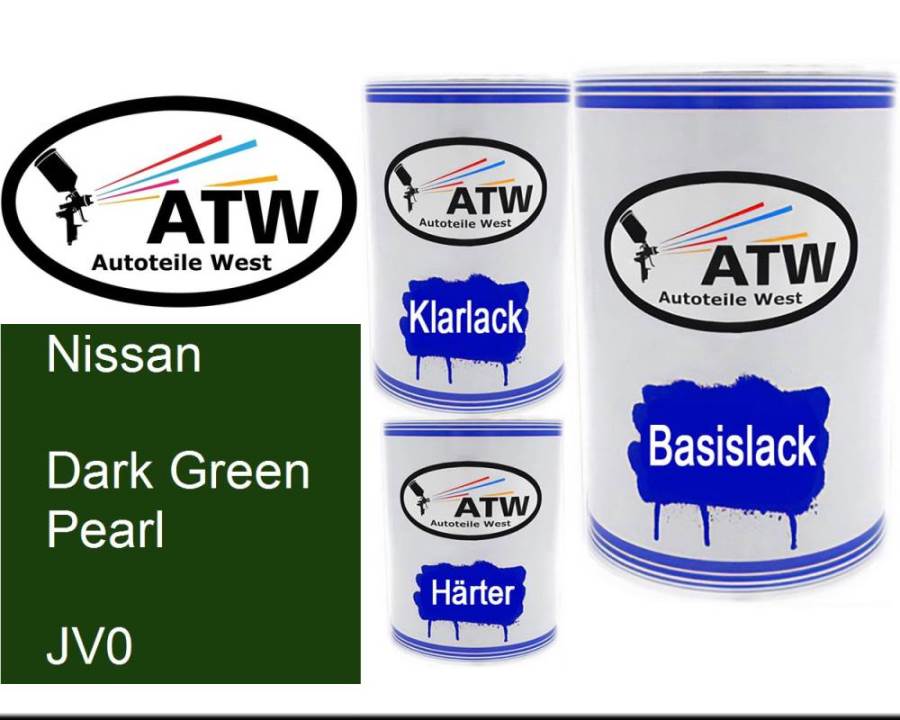 Nissan, Dark Green Pearl, JV0: 500ml Lackdose + 500ml Klarlack + 250ml Härter - Set, von ATW Autoteile West.